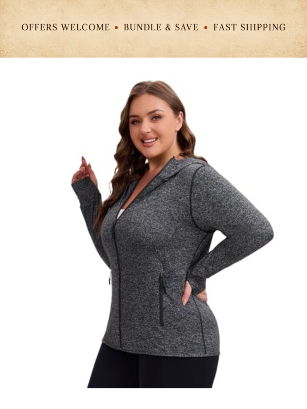 Plus Size Lightweight Zip Up Athletic Jacket with Thumb Holes